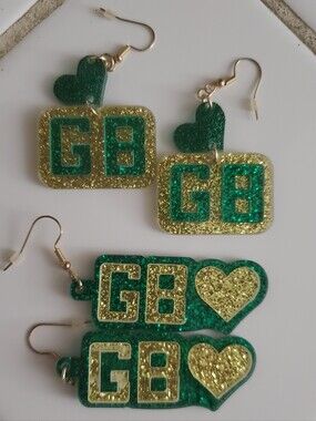 PICK A PAIR Green Glitter 'GB' Heart Earrings